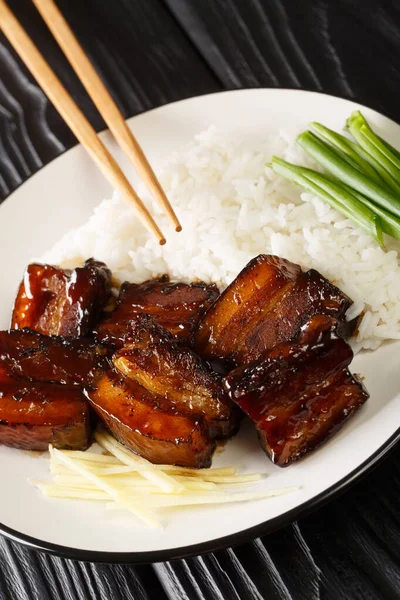 Rafute Okinawan Braised Pork Belly Avec Riz Dans Assiette Sur — Photo