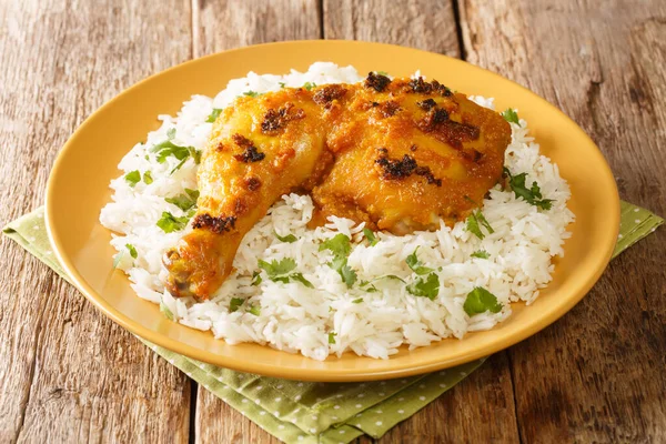 Frango Picado Assado Com Leite Coco Ayam Percik Com Arroz — Fotografia de Stock