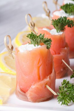 lezzetli somon ve krem peynir ile dikey rulo