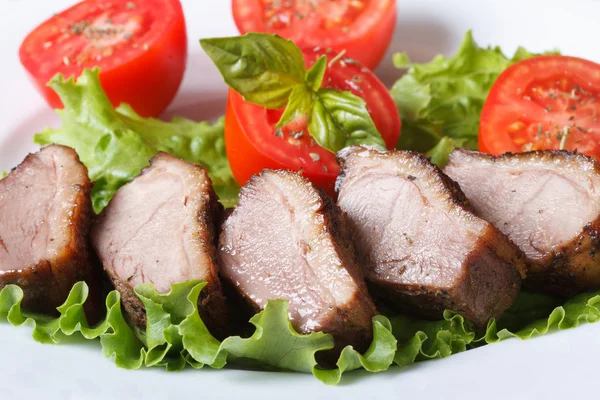 Carne assada peito de pato com legumes closeup horizontal — Fotografia de Stock