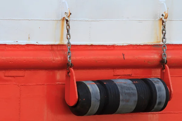 Fenders on board the boat close up. — Stock Photo, Image