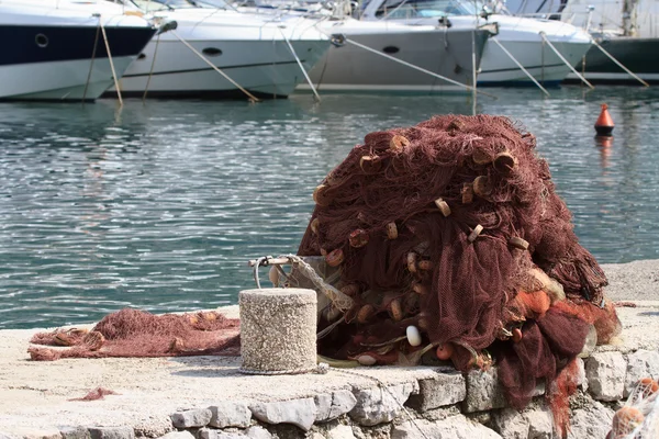 Fishing nets close-up on the pier. — Stock Photo, Image