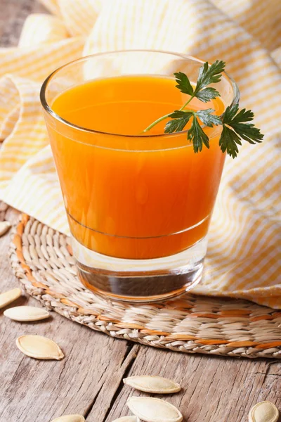 Fresh pumpkin juice in glass close up — Stock Photo, Image