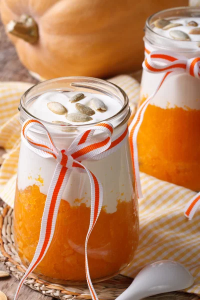 Dessert from the pumpkin and yogurt close up — Stock Photo, Image