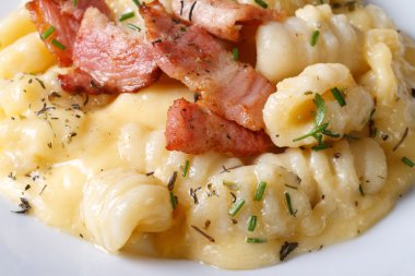 gnocchi ile peynir ve domuz pastırması makro yatay Üstten Görünüm 