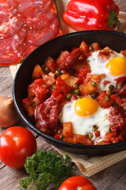 Kızarmış yumurta chorizo ve Flaman tarifi sebze