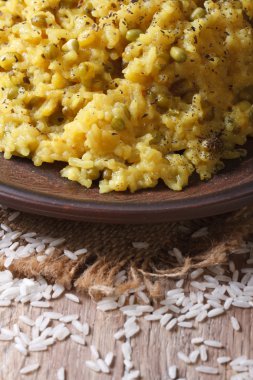Khichdi plaka yakın çekim üzerinde. dikey.