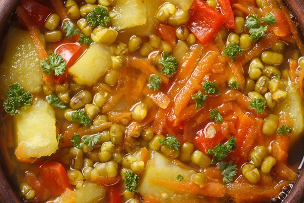 Heerlijke groentesoep met mungbeen macro — Stockfoto