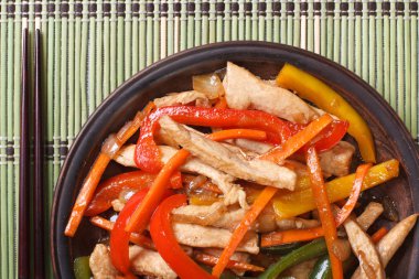 Asya tavuk sebze makro yatay Üstten Görünüm