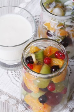 Bir kavanoz ve yoğurt taze meyve dikey en iyi Görünümü Kapat