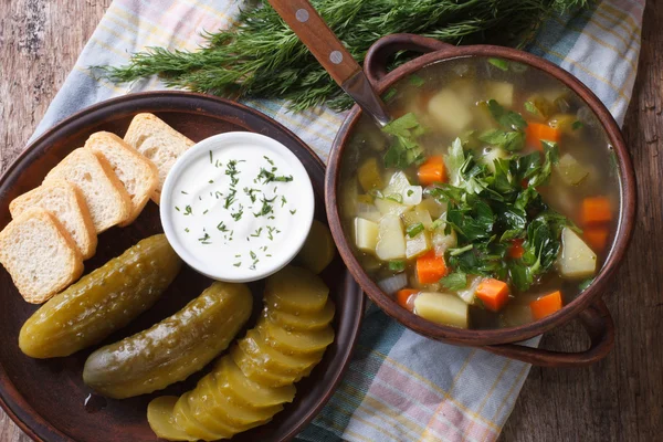 Soppa med sötsur gurka närbild. horisontella ovanifrån — Stockfoto