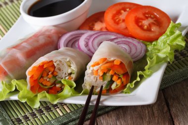 Vietnamca sebze böreği soslu, yatay