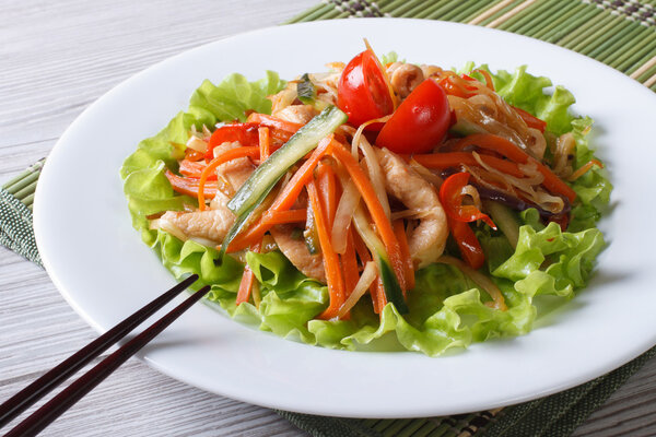 Chinese chicken salad with roasted vegetables, horizontal
