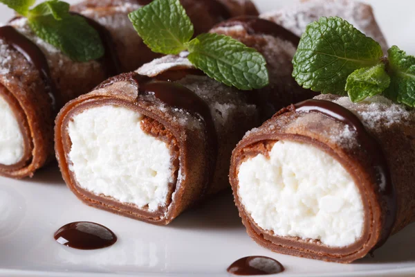 Chocolate crepes with ricotta cheese macro horizontal — Stock Photo, Image