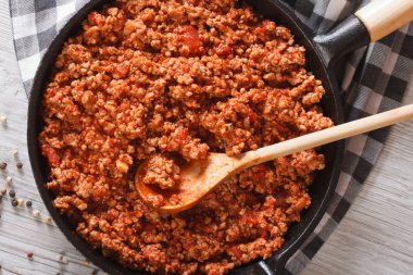 Bolognese sos tava yakın çekim yatay Üstten Görünüm 