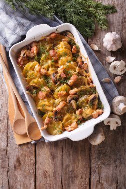Dikey en iyi manzaralı pastırma ve mantar patates güveç