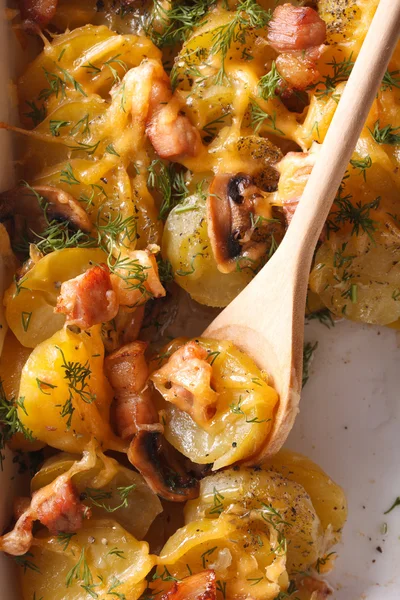 Картофель с беконом, грибами и сыром — стоковое фото