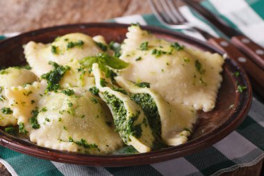 Ravioli ile ıspanak ve peynir yakın çekim yatay