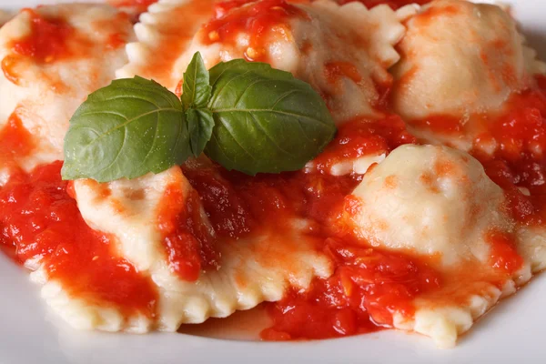 Ravioli with tomato sauce macro horizontal top view — Stock Photo, Image