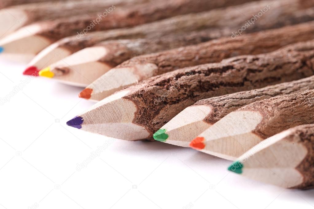 Handmade color pencil drawing of a wooden logs macro