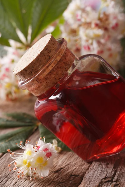 Flor de castanha medicina em uma garrafa. macro vertical — Fotografia de Stock