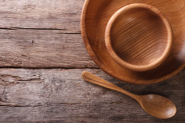 Utensili in legno in stile rustico primo piano. vista dall'alto orizzontale — Foto Stock