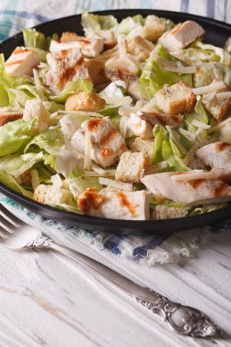 ızgara tavuk göğsü ile Sezar salatası. dikey