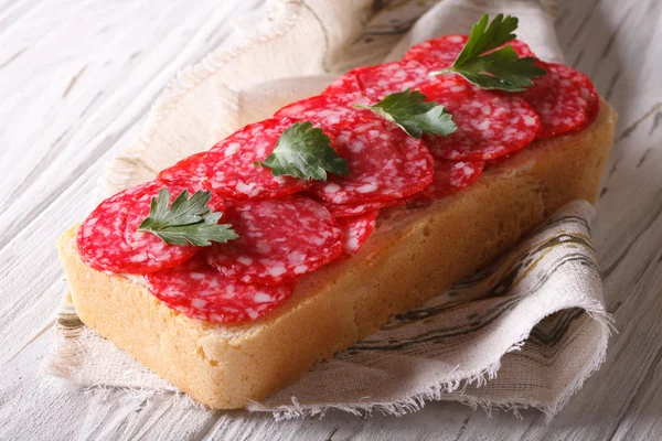 Big sandwich with salami and parsley horizontal — Stock Photo, Image