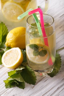 Bir cam portre taze ev yapımı limonata. dikey