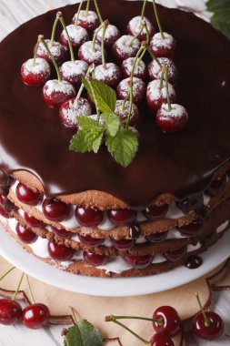kek taze kiraz ve çikolata dikey, seçici odak