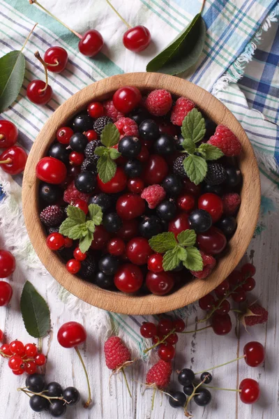 Salad of cherry, raspberry, currant and blackberry vertical top — Stock Photo, Image