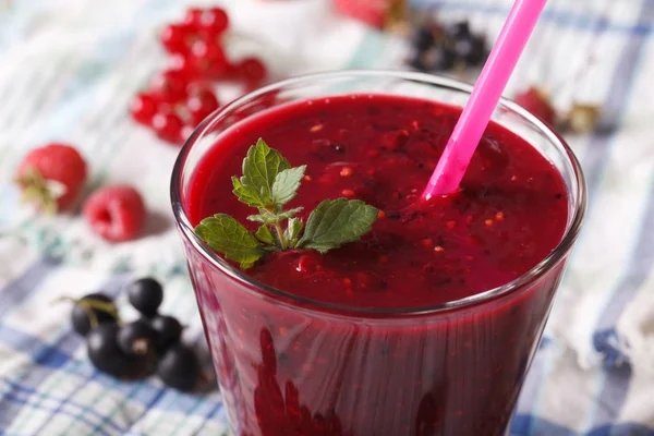 Homemade smoothies with raspberries and currants horizontal — Stockfoto