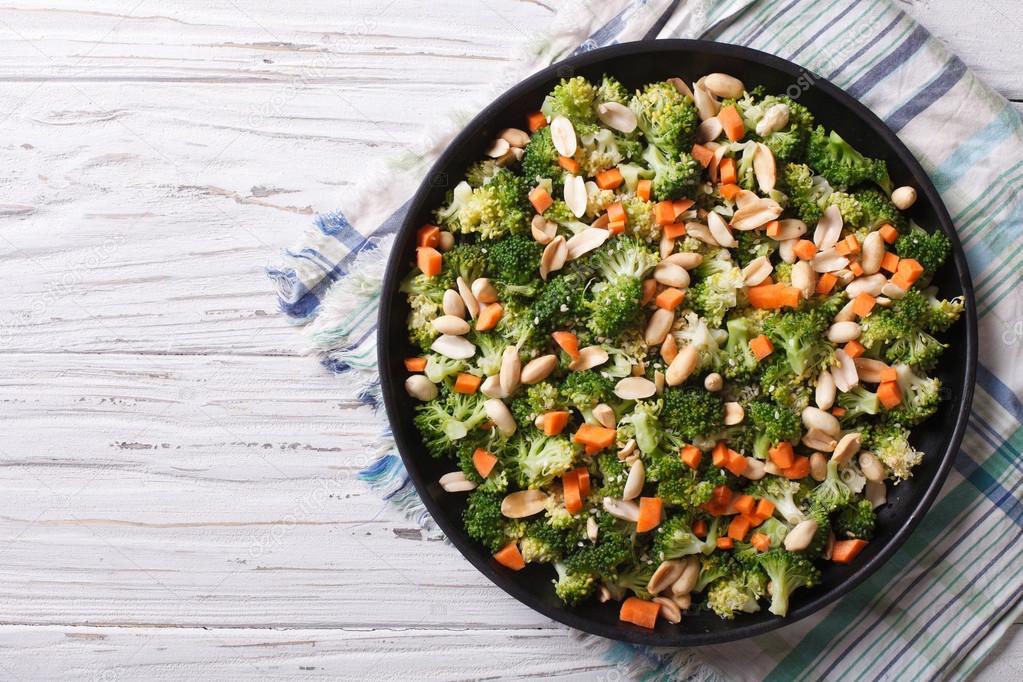 Summer salad with broccoli and peanuts closeup horizontal top vi