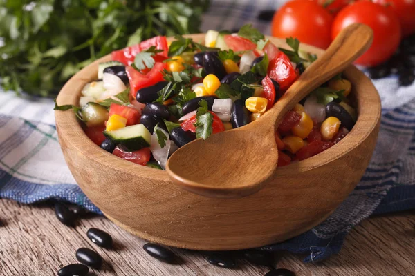 Mexican vegetable salad on plate closeup and ingredients horizon — Stock Photo, Image