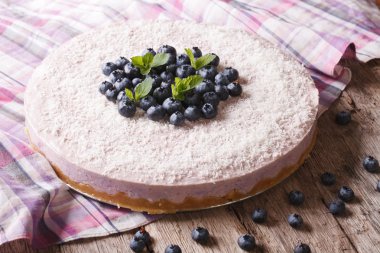 cheesecake with blueberries and mint close-up. horizontal