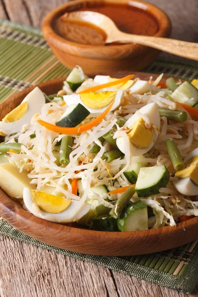 Indonesischer Gado-Gado-Salat in Großaufnahme auf einem Teller. vertikal — Stockfoto