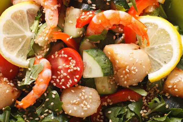 stock image seafood salad with vegetables macro. background horizontal top v