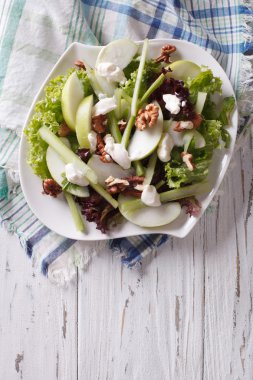 Waldorf Salad with apples, celery and walnuts on a plate. vertic