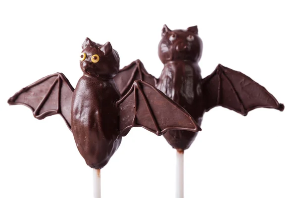 Halloween chocolate cake pop bats isolated on white. horizontal — Stock Photo, Image