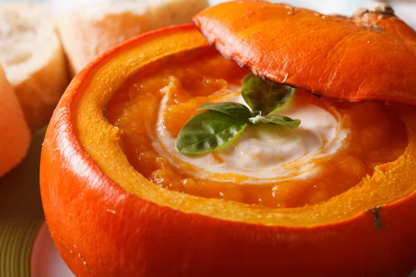 Leckere herbstlich gebackene Kürbissuppe. horizontal — Stockfoto