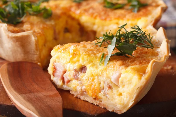 Stück französisches Quiche Lorraine Makro. horizontal — Stockfoto