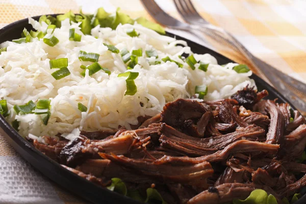 Pulled pork med coleslaw närbild på en tallrik. Horisontell — Stockfoto