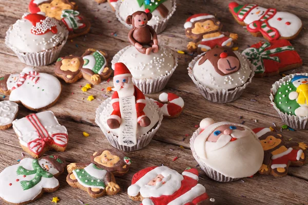 Background of Christmas sweets closeup on a table. horizontal — Stock Photo, Image