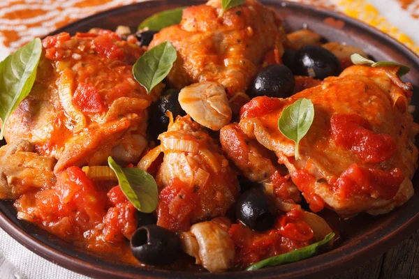 Italian food: Chicken Cacciatori on a plate close-up. horizontal — ストック写真