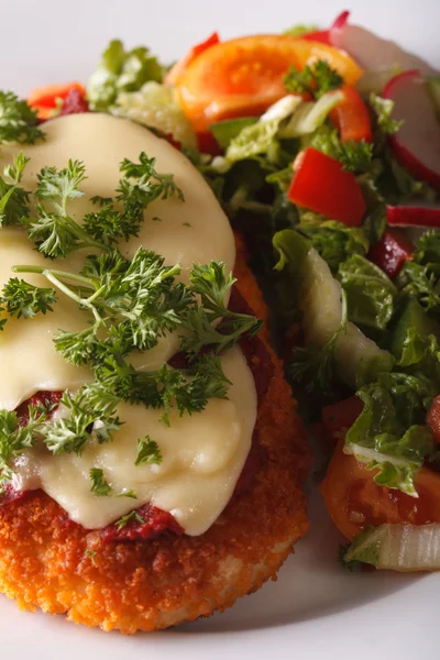 Pollo Parmesana y ensalada de verduras macro. vertical — Foto de Stock