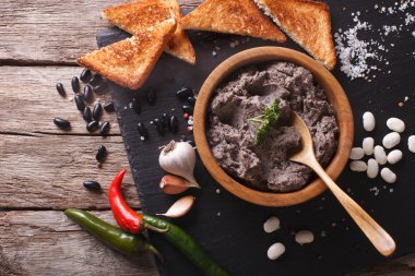 Malzemeler yakın çekim ile Meksika refritos. Yatay Üstten Görünüm