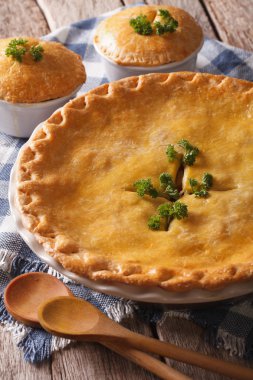 Sıcak lezzetli tavuk pot pasta pişirme çanağı kapatın. Verti