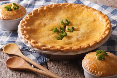 Sıcak lezzetli tavuk pot pasta pişirme çanağı kapatın. Yatay