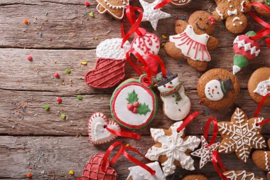 arka plan Christmas gingerbread portre. Yatay Üstten Görünüm