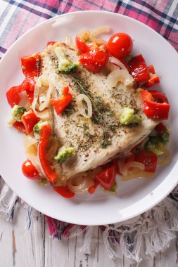 Lezzetli fırında sebze closeup ile dere pisisi. Dikey üst v